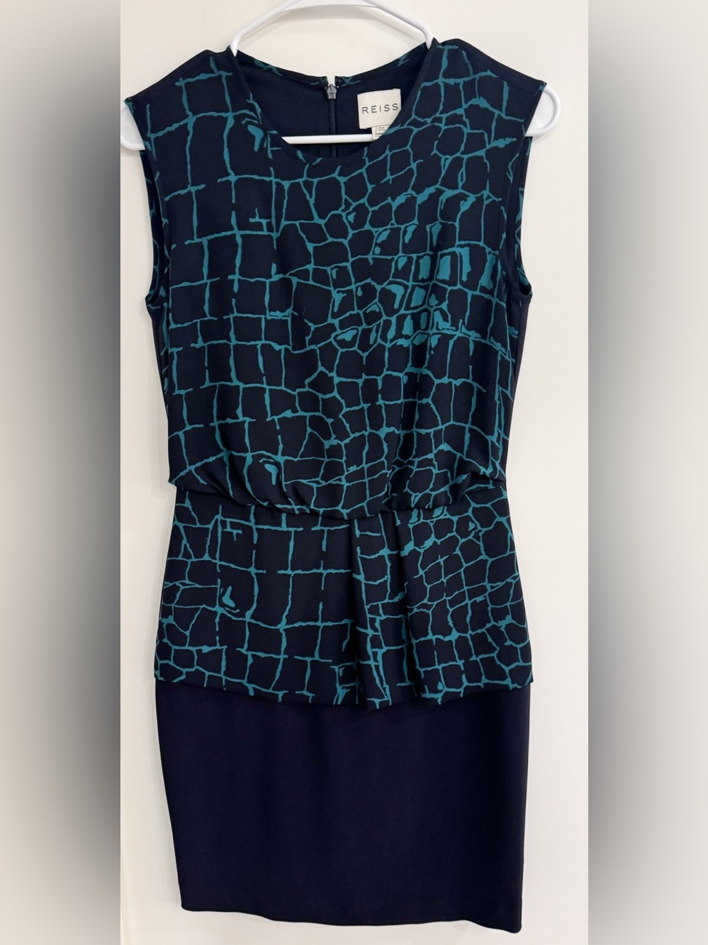 Reiss Navy Dress with Teal Grid Pattern